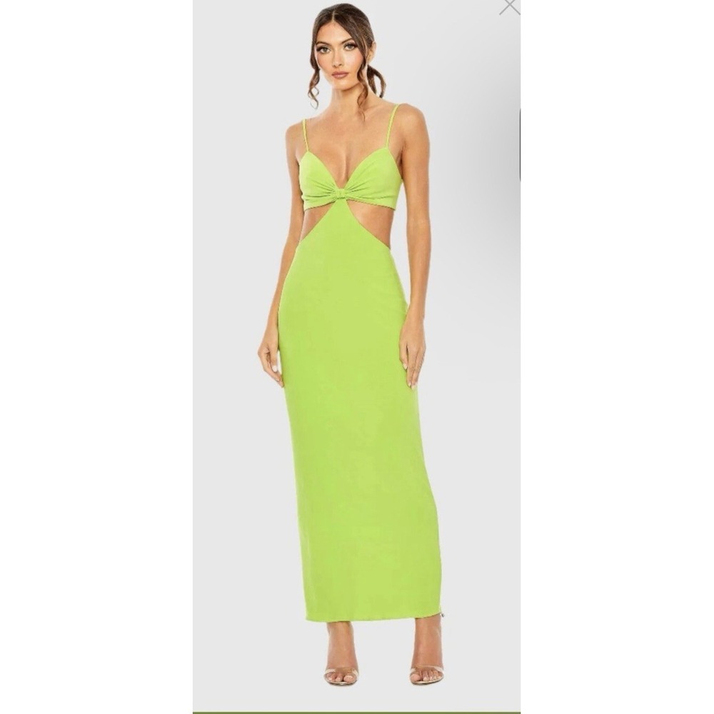 Ieena for Mac Duggal Size 0 Column Body Cutout Maxi Dress Sage 27110 Srappy